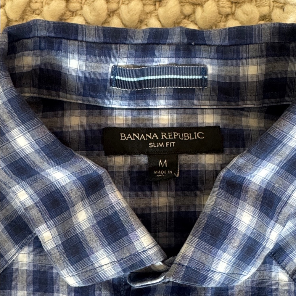 🍌 Banana Republic Western Cut Pearl Snap Navy Plaid Men's Long Sleeve Shirt - Picture 4 of 8